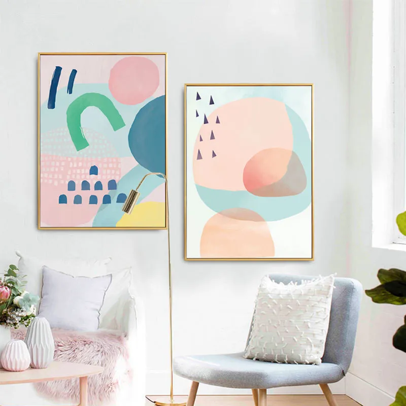 

Nordic style ins pink personality abstract decorative paintings Simple and modern living room Hanging pictures Wall paintings