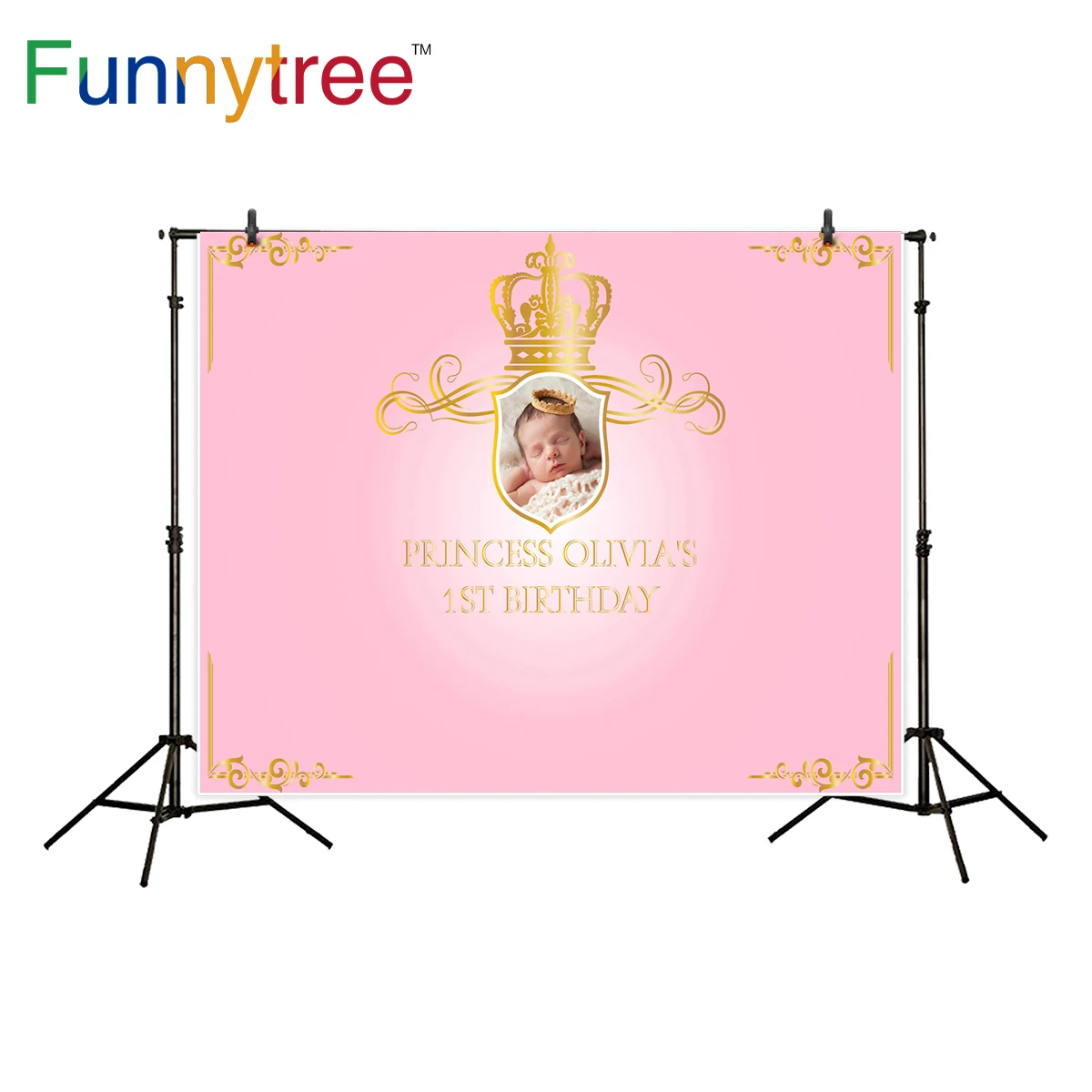 Funnytree розовый детский фон для крещения для фотостудии Милая Корона День Рождения Декор-баннер фон фотобудка для фотосессии