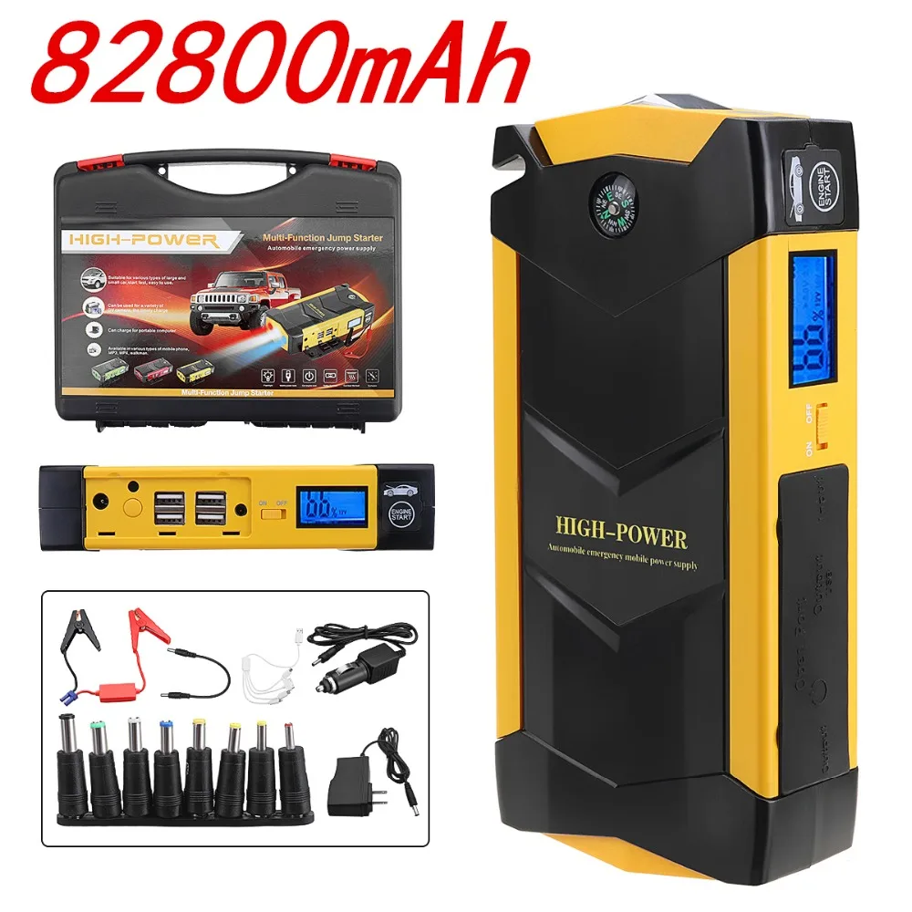 82800mAh High Power Car Jump Starter 12V Portable Starting Device Power Bank Car Charger For Car Battery Booster Buster 4 USB