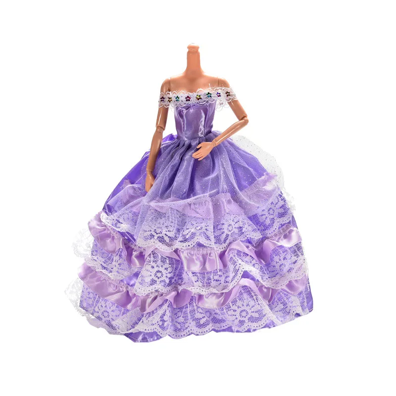 Фиолетовое Элегантное свадебное платье принцессы ручной работы для куклы, платье куклы с цветочным рисунком, одежда, многослойные аксессуары для кукол - Цвет: As Picture