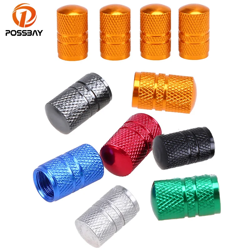 

POSSBAY 4x Aluminum Dark Grey Valve Caps Car Wheel Air Valve Universal Truck Bike Motor Dustproof Cap Tyre Wheel Stem Air Valve
