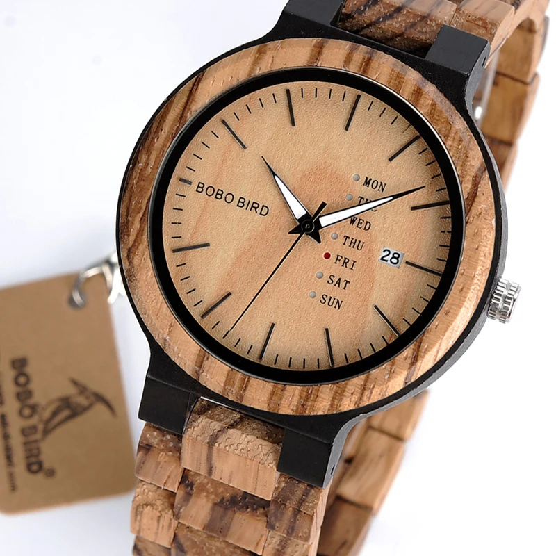 En Ligne BOBO OISEAU En Bois Hommes Montres Quarzt Montre Bracelet Mâle Spectacle Date et Semaine Montres en Bois Cadeaux Boîte Saat erkek relojes drop Ship