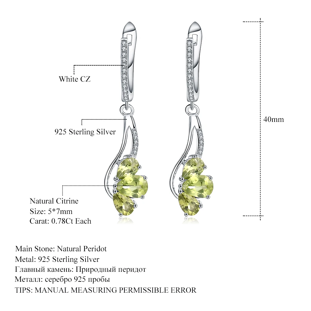 GEM'S балетные 925 пробы Серебряные Серьги с драгоценными камнями 3.43Ct Натуральный Зеленый Перидот Висячие серьги для женщин Свадебные Bijoux Brincos