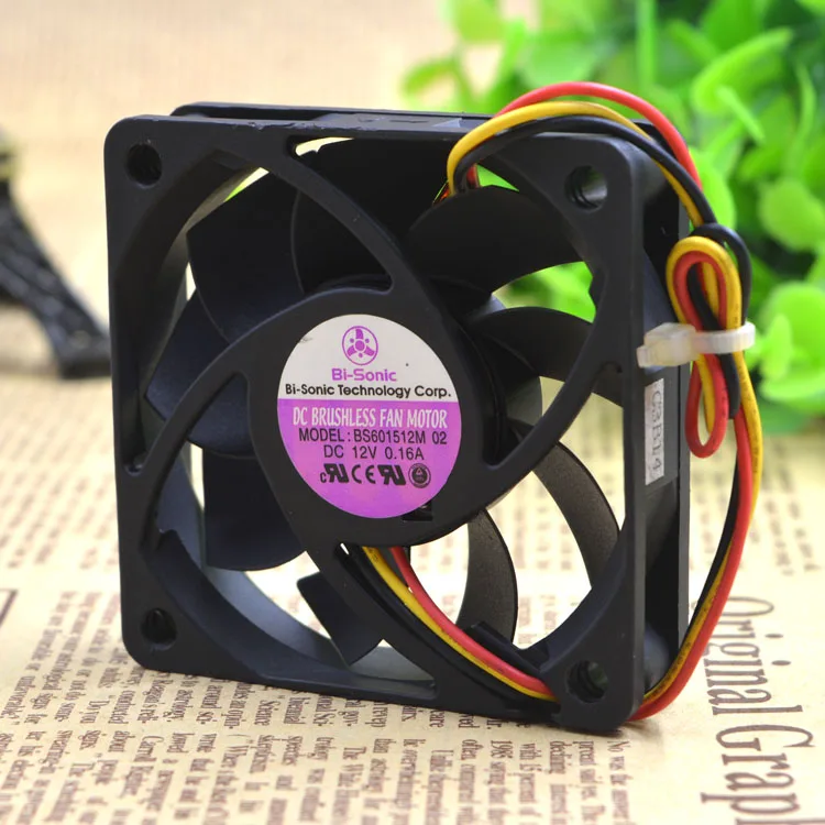 Оригинальный вентилятор охлаждения BI-SONIC BS601512M 6015 12V 0.16A 6 см 3 провода 60X60X15MM |