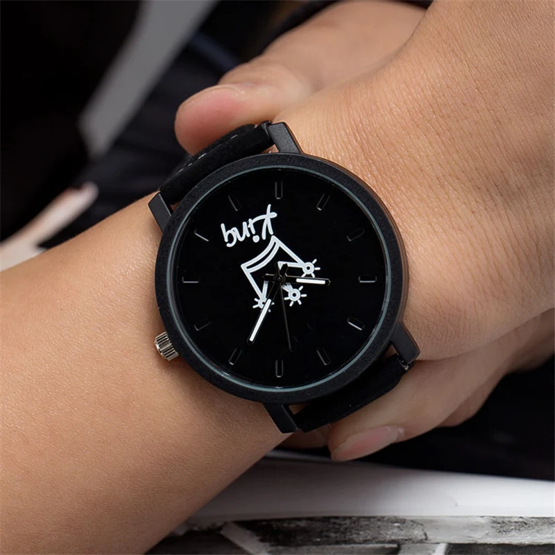 Кварцевые часы King Queen для женщин и мужчин кварцевые с кожаным ремешком|clock brand|clock