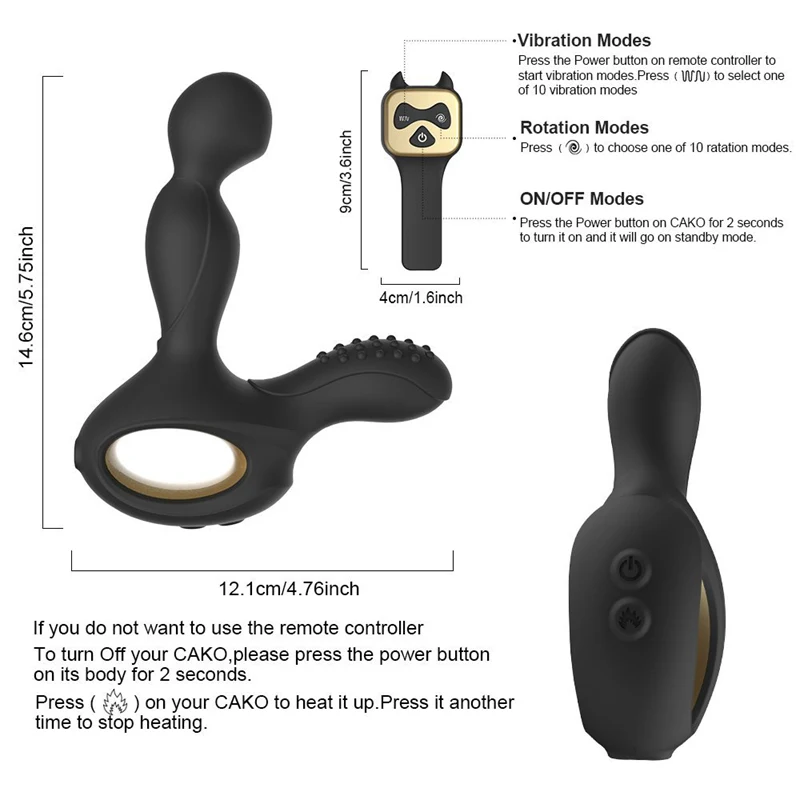 Heating Rotation Anal Plug Vibrator Male Prostate Massager G-Spot Stimulator Wireless Remote Butt P