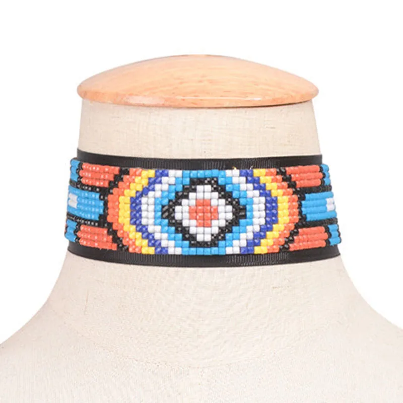 

2019 Fashion New Bohemia Aztec Pattern Acrylic Stone Tape Handmade Choker Necklace for Women Collares Boho Jewelry