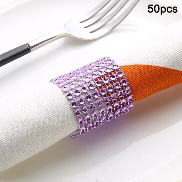 50 pcs purple Кольца для свадебной вечеринки, украшения стола, блестящие стразы, Декор, кольца для салфеток RT99 - Цвет: 50 pcs purple