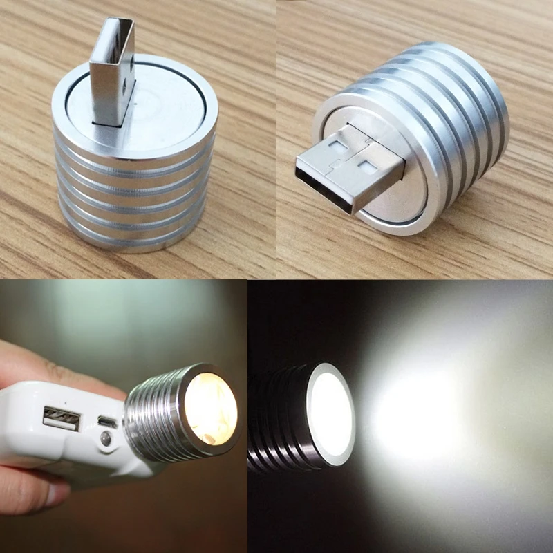 Brand New 2W Portable Mini USB LED Spotlight Lamp Mobile Power Flashlight Silver for good selling
