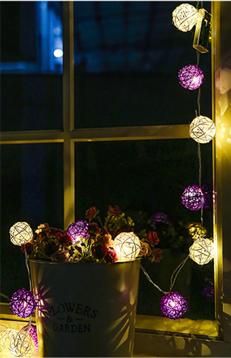 Bateria Levou Seqüência de Luz de Natal ao ar Livre 20 Branco Roxo Rattan Bolas de Fadas Casamento Holiday Garden Decoração do Quarto Luz Guirlanda 5 Bolas de Fadas Casamento Holiday Garden Decoração do Quarto Luz Guirlanda