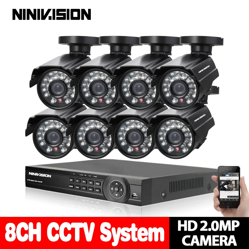 NINIVISION 8CH CCTV Системы 1080 P 720 P HDMI AHD 8CH видеонаблюдения DVR 8 шт. 2,0 Мп ИК безопасности Камера sony 3000TVL CCTV Камера Системы комплект - Цвет: Черный