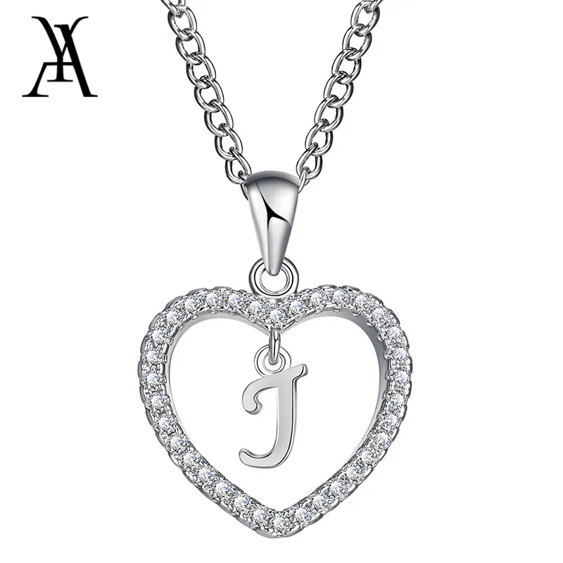 

AY Romantic Gold Color CZ Love Heart Crystal Pendant Letter Necklace Charms Women 26 Capital Letters J B K Statement Jewelry