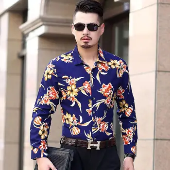 

Long sleeve New Model Shirts Mens Floral Hawaiian Shirt Men Flower Summer Blouse Men' Clothing