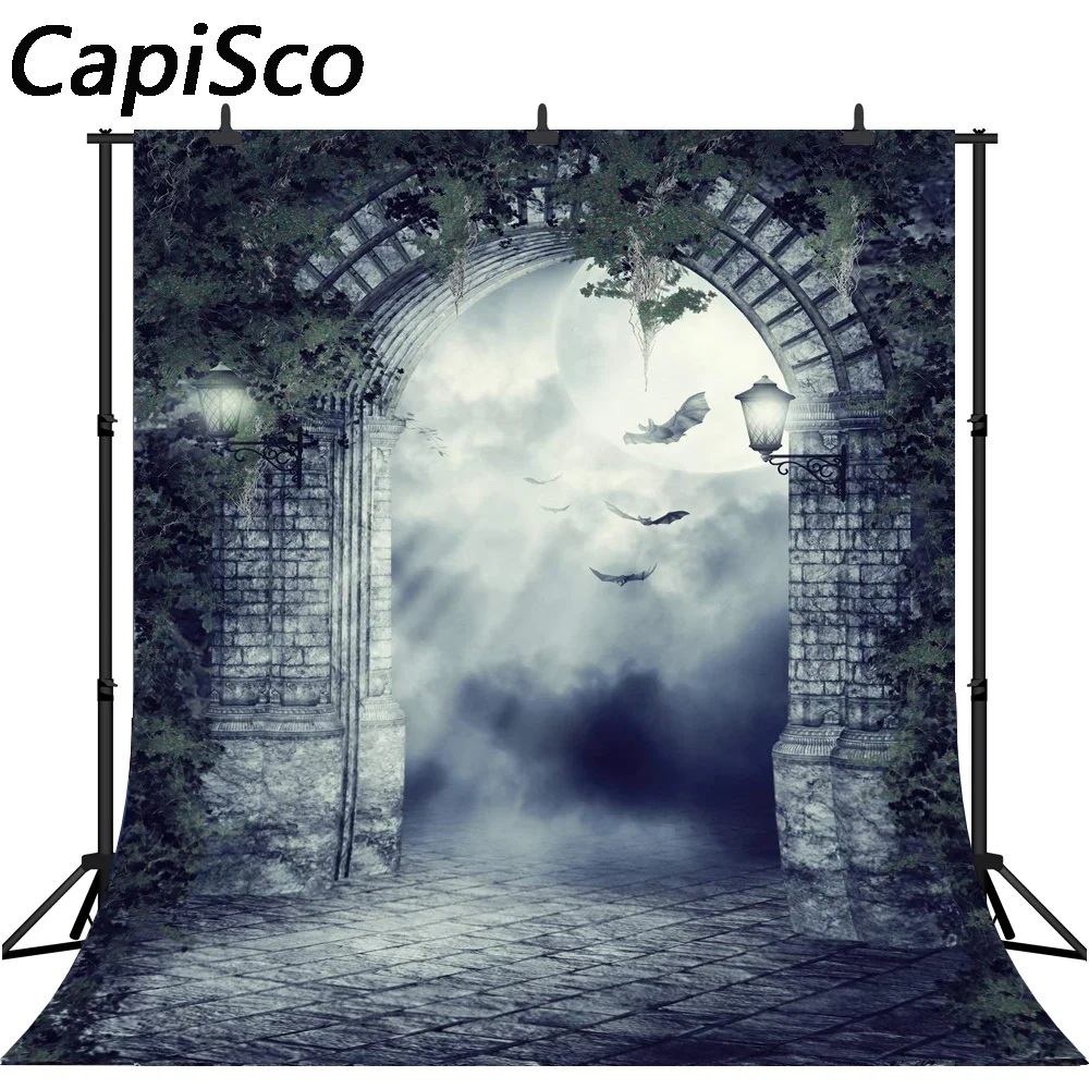 

Capisco Seamless Vinyl photography backdrop Halloween night brick door bat background photobooth photocall photo shoot