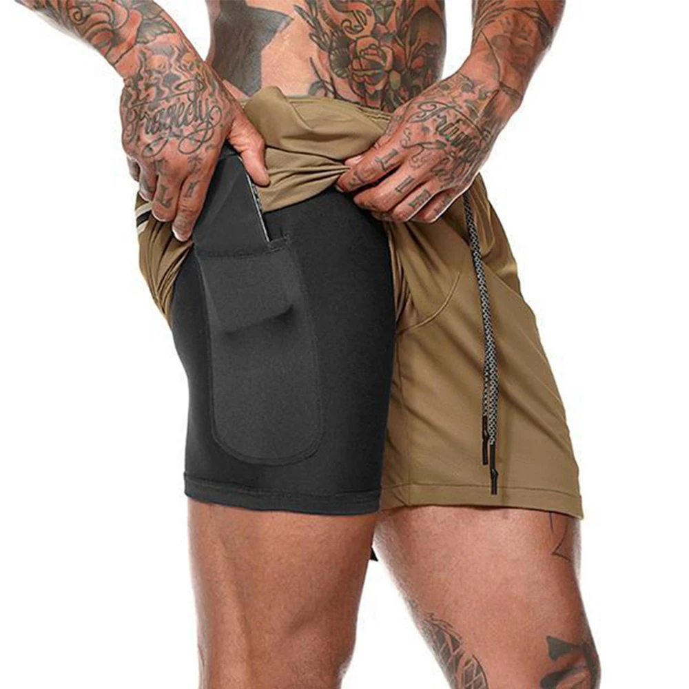 

Summer New Men's Shorts 2 In 1 Running Large Size Quick-Drying Mesh Straight Five Shorts Training Sports Fitness Shorts Pocket