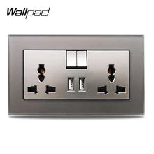 S7 серый стекло Многофункциональная Универсальная двойная розетка с 2100mA двумя usb-портами для зарядки Великобритания ЕС США штепсельная вилка закаленное стекло