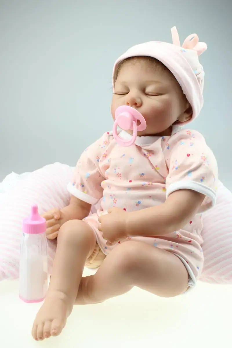 55cm silicone reborn baby dolls lifelike lovely sleeping baby doll closed eyes with magnetic pacifier&bottle