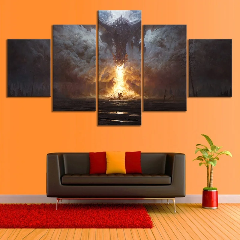 

Home Decoration Wall Art Canvas Paintings 5 Panel Game Of Thrones Dragon Pictures Hd Prints Modern Poster Bedroom Modular Framed