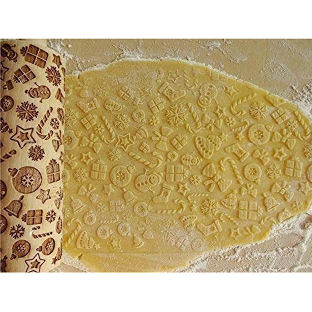 

Christmas Embossed Rolling Pin Baking Cookies Fondant Cake Dough Christmas Ornaments Engraved Roller Rolling Pin