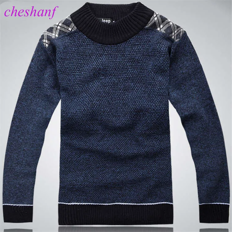 Cheshanf бренд осень зима для мужчин's свитеры для женщин Повседневное толстый теплый Рождественский свитер плед лоскутное - Цвет: Синий