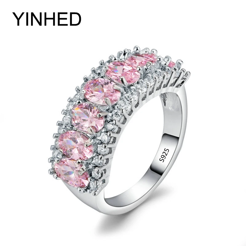 yinhed 100 solid 925 sterling silver rings for women bridal wedding jewelry fashion pink cubic zircon cz engagement ring zr390 - Cheap Wedding Rings Under 100 yinhed 100 solid 925 sterling silver rings for women bridal wedding jewelry fashion pink cubic zircon cz engagement ring zr390 - Cheap Wedding Rings Under 100