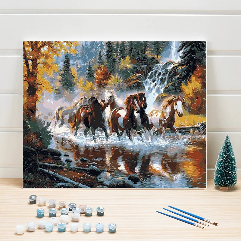 

Paint Oil Painting By Numbers Animal Horses Acrylic Coloring Art On Canvas DIY Wall Picture For Living Room Adult Woman Draw Set
