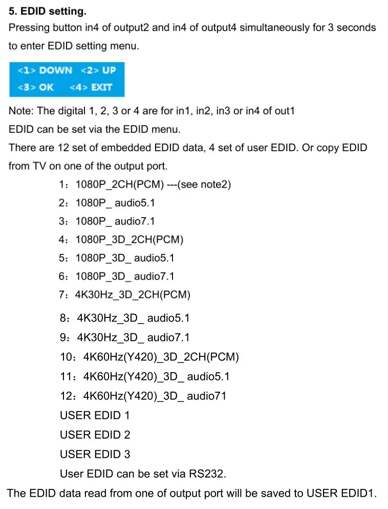 EDID setting 4K HDBaseT 4x4 Matrix