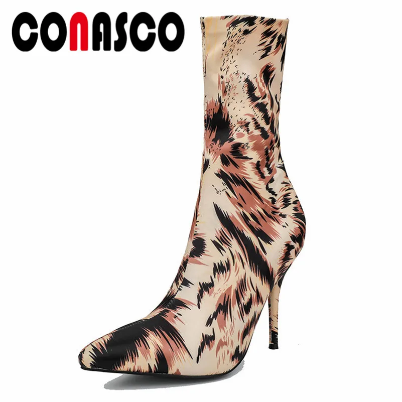 

CONASCO Fashion 2019 New Women Elegant Ankle Boots Sexy Pointed Toe Prom High Heels Party Wedding Shoes Woman Basic Boots