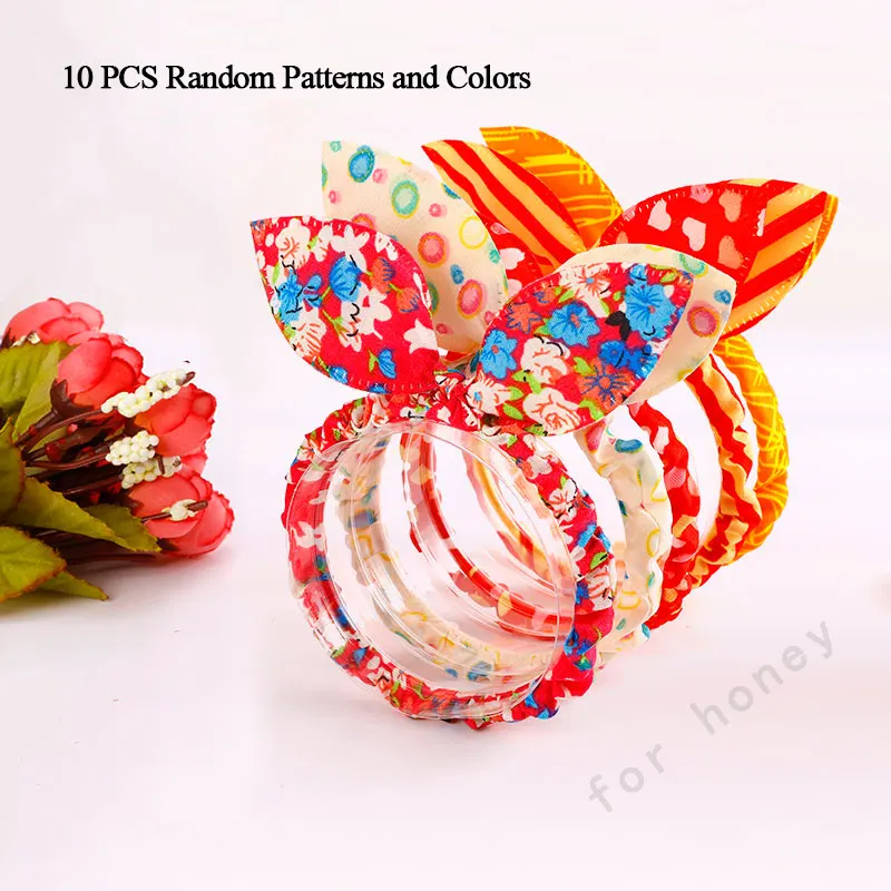 Jual 10 Buah Banyak Campuran Gaya Dot Bunga Leopard Biaya Kelinci Telinga Rambut Tali Gadis Lucu Ekor Kuda Kurus Anak anak Rambut aksesoris