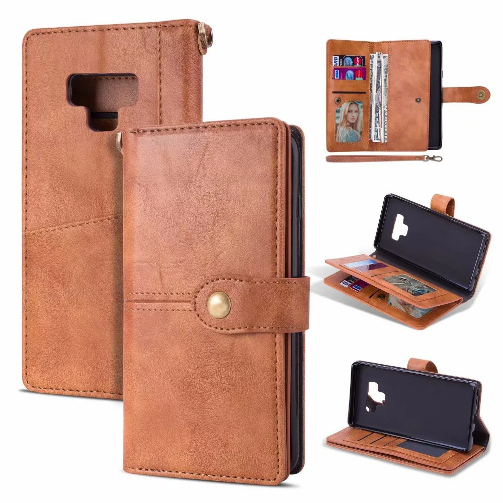 

Luxury PU Leather Phone Bag For Samsung Galaxy Note 9 Case Multifunctional Button Closure Soft TPU Back Cover Phone Case