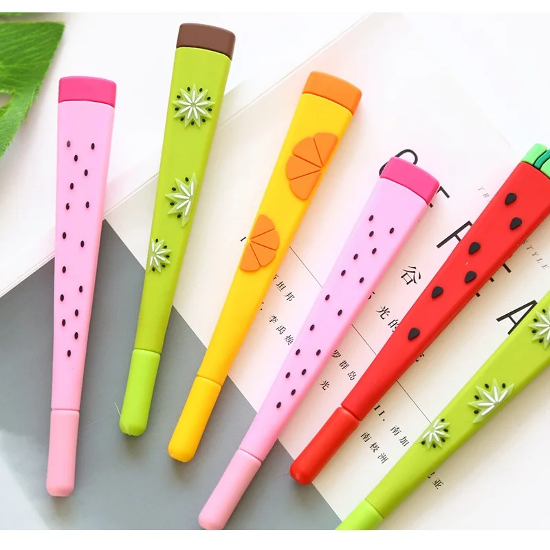 

4 pcs Fruit gel pen 0.5mm ballpoint Black color pens Watermelon Lemon Stationery gift Office accessories School supplies F040