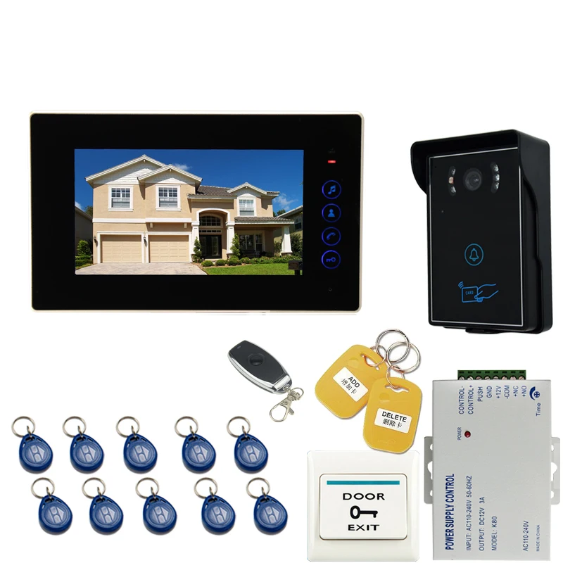 

JEX 7`` Video Doorbell DoorPhone Entry Intercom System 1 monitor+700TVL Touch Key Waterproof RFID Access Camera +Remote control