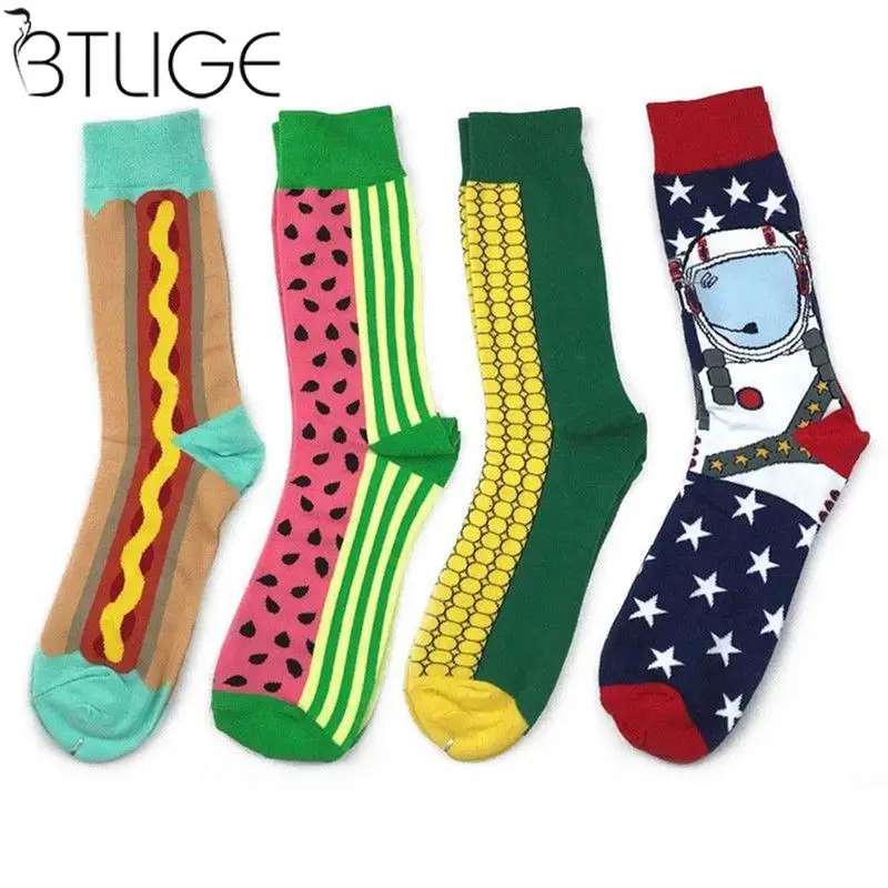 Men Cotton Socks Funny Food Fruit Bread Watermelon Corn Funny Men Dress