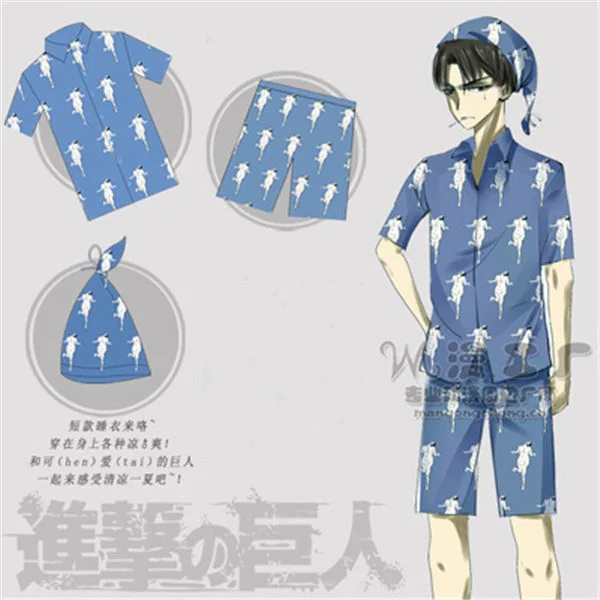 

Attack On Titan Levi Costume Fashion Daily Wear Unisex Cotton Pajamas Home Sleepwear top+pants+hat