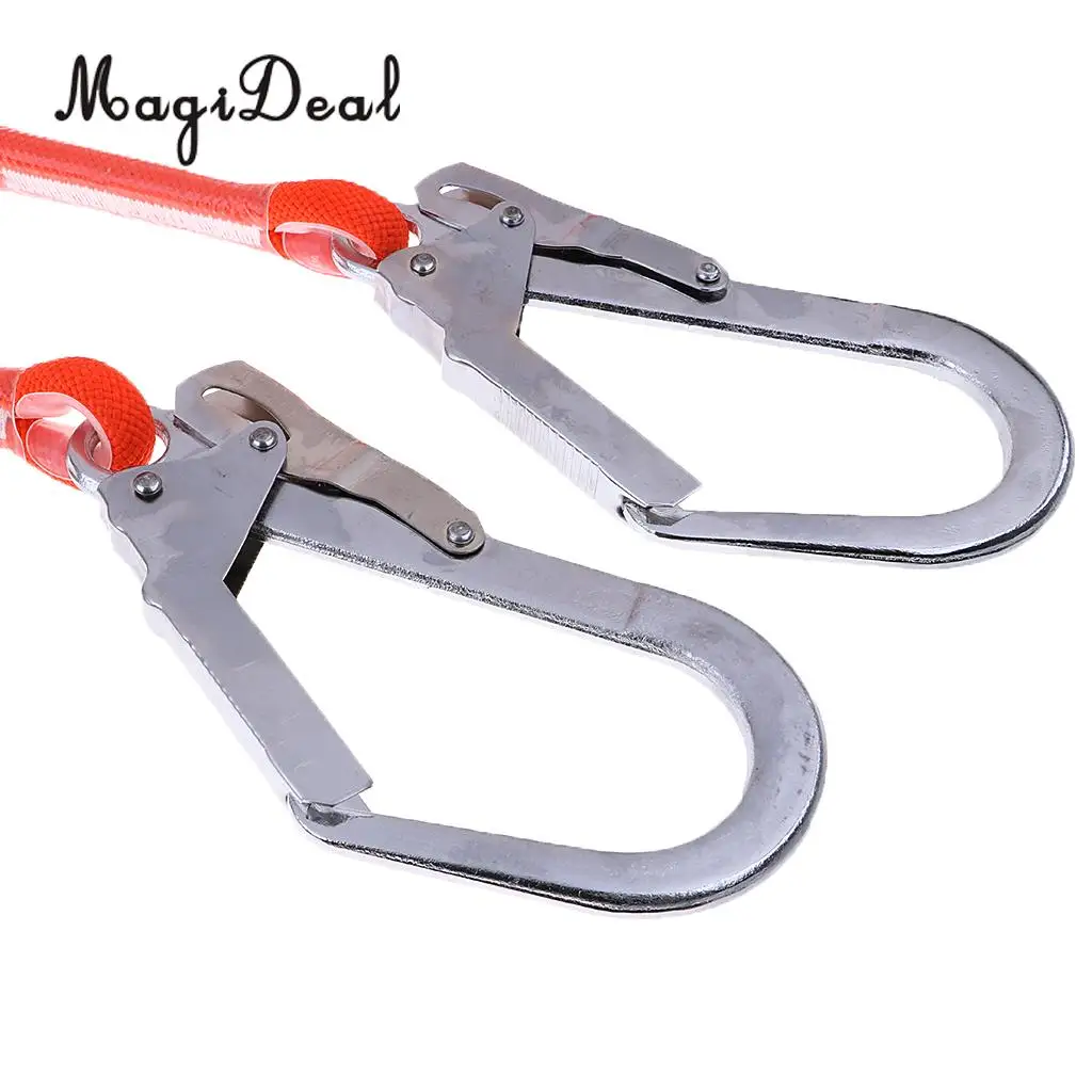 Safety Rock Climbing Fall Protection Shock Absorbing Lanyard Dual Leg Rope with Carabiner Outdoor Mountaineering Caving Rescue