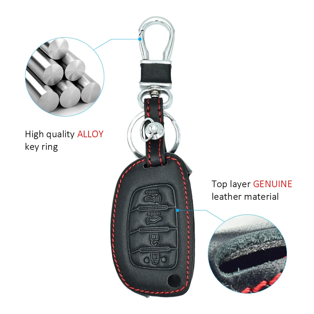 Чехол для ключей от автомобиля из натуральной кожи для hyundai Sonata/Santa Fe/Tuscon, 4 кнопки, складной чехол дистанционного брелока, держатель для ключей, защитная сумка