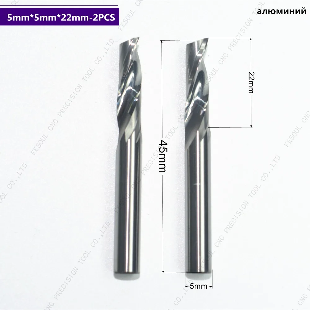 2PCS 5mm*22mm,Single Flute Spiral end mill cnc solid carbide aluminum