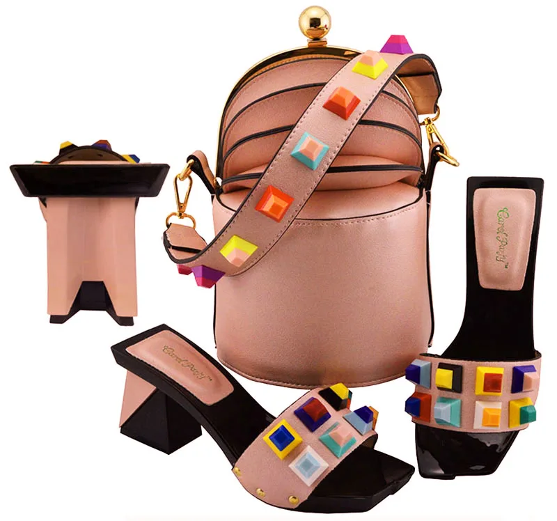 

Newest Italian Shoes with Matching Bags Set Decorated Pink Nigerian Shoes and Matching Bags Set Women Shoes Summer 2019