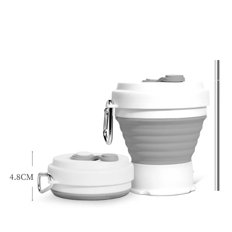 

FUHAIHE 2019 Outdoor Collapsible Water Bottle Retractable Fold Portable 350ml Silicone Coffee Travel Drink With Free Metal Straw