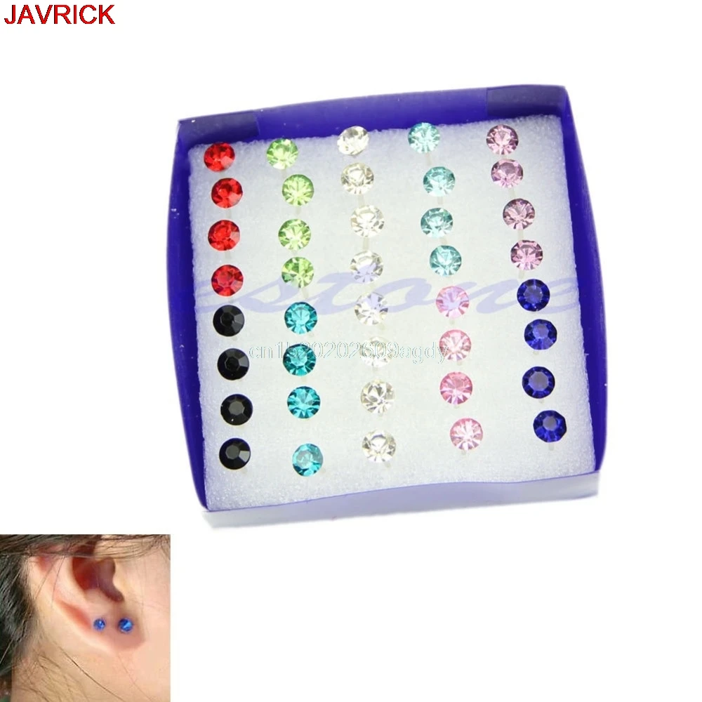 

20 Pairs/Set Fashion Earrings 5MM Clear Multicolor Crystal Anti Allergy Ear Studs For Women brincos oorbellen orecchini aretes