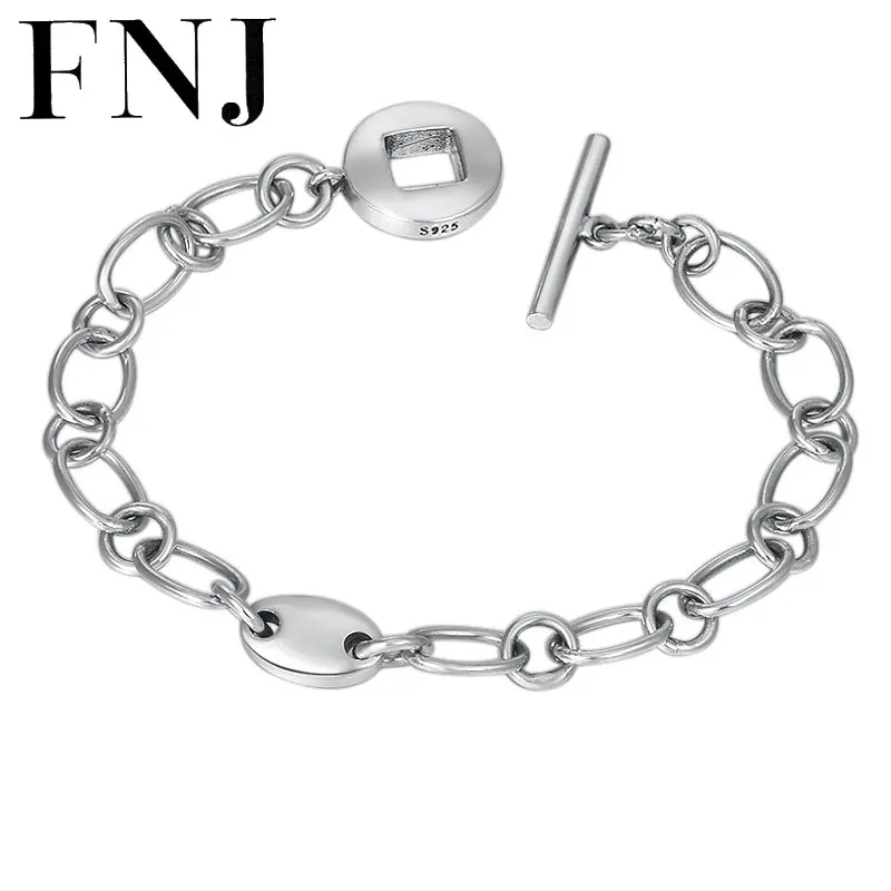 

FNJ Link Chain Girl Bracelet 925 Silver 17cm New Fashion Original Pure S925 Thai Silver Bracelets for Women Jewelry