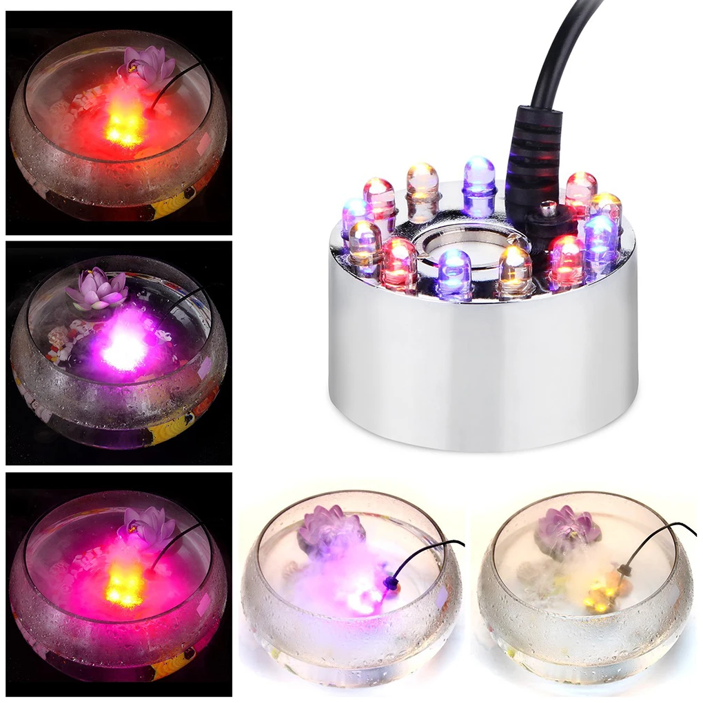 

Quiet Water Shortage Protection 12 LED Mist Maker Fogger Fountain Pond Fog Atomizer Air Humidifier Aquarium