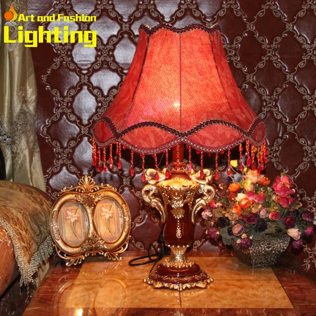Clical Dark Red Resin Table Lamp Fabric Lampshade With Beading Clical Dark Red Resin Table Lamp Fabric Lampshade With Beading Charm Aj 8040