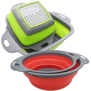 

2 Pack Collapsible Colanders Set Silicone kitchen Strainer Space-Saver Folding Strainer Colander