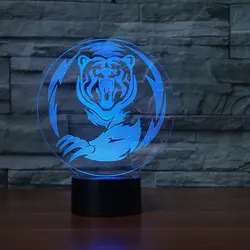 Тигр 3d визуальная иллюзия Лампа Прозрачный Акриловый ночник светодиодный фея лампа Цвет Изменение Touch настольная Bulbing Lambas