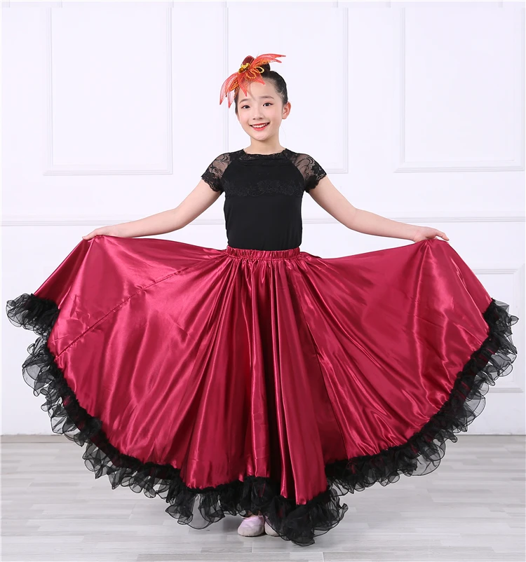 Детский испанский танец юбка юбки фламенко муньекад де фламенко эспаньолас танец Цыганская юбка женщина-540 градусов