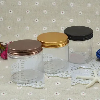 

20pcs/lot 200g Clear Plastic Cosmetic Jar Serum Bottle Gold Aluminum Cap 200cc High End Refillable Hand Cream Case Metal Lid