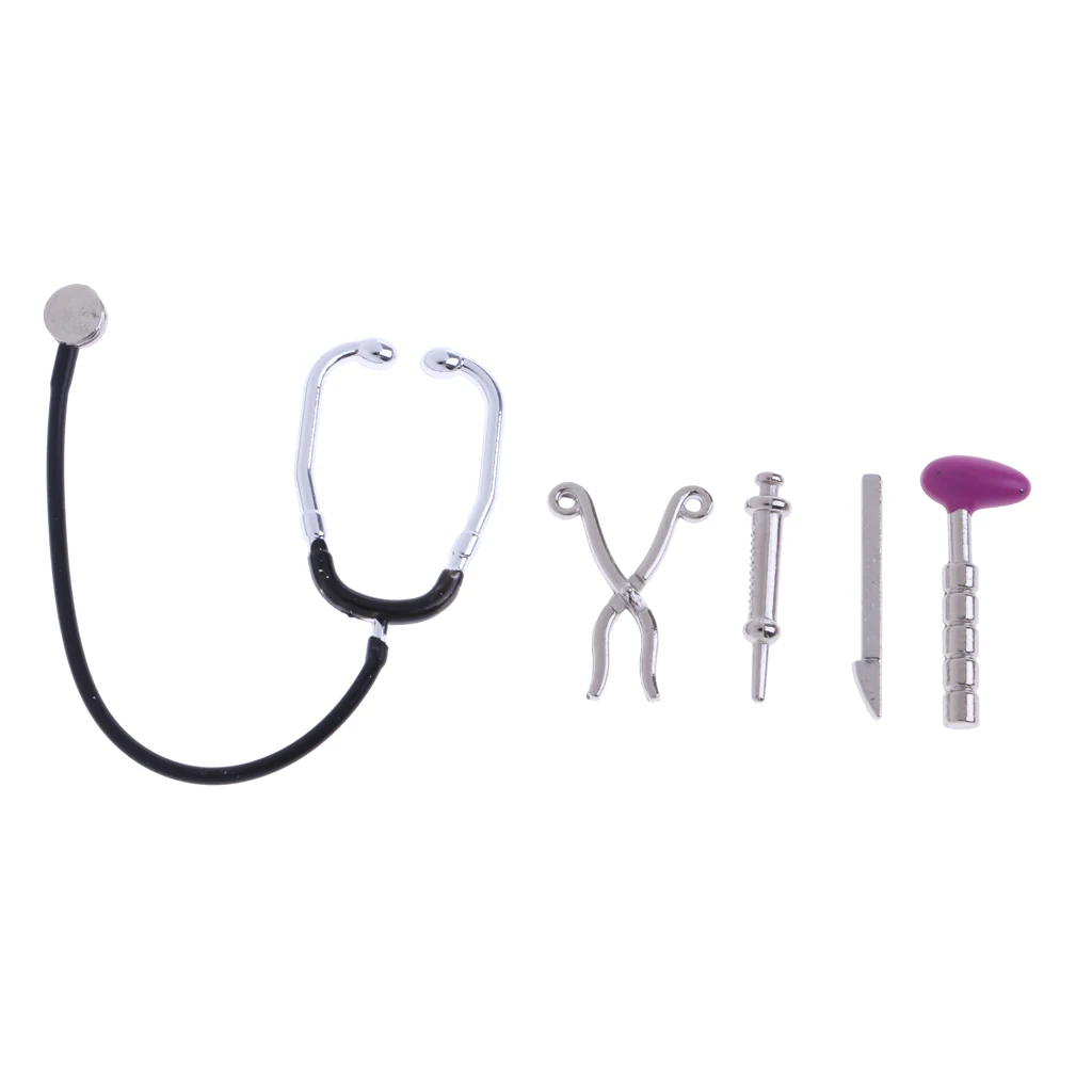 Miniature 5 Pieces Stethoscope Set Pretend Equipment for 1/12 Dolls House Life Scenes Room Items Accessories