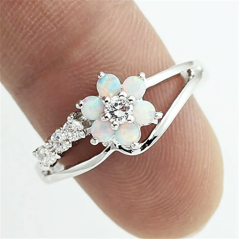 ZHIXUN Floral Ring in Opal Women Fire Opal leaf Engagement