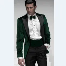 Бархатная куртка Groomsmenn Пик Черный нагрудный смокинг жениха зеленый мужской свадебный костюм Лучший человек(куртка+ брюки+ галстук+ платок) B779